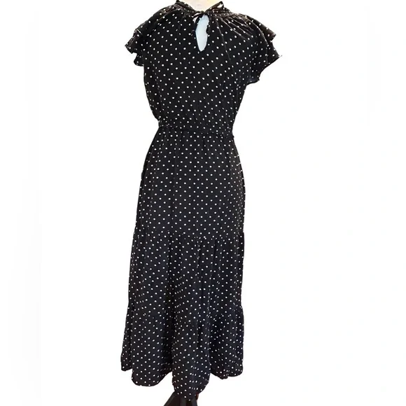 Waist-Defined Ruffle-Sleeve Dress by Old Navy Size Small - Black & White Dots 🖤🤍 - Picture 3 of 10